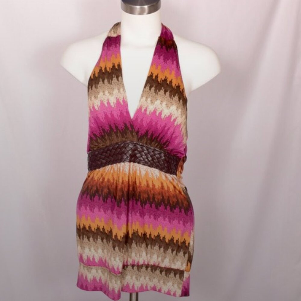 Rue21 V-Neck Attached Braided Belt Halter Top Size Small